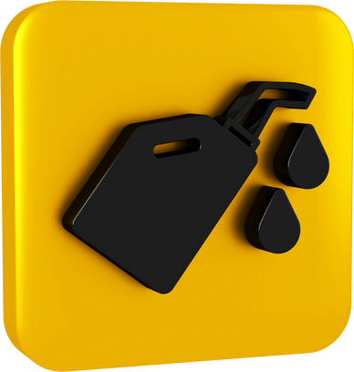 Black Canister for Motor Machine Oil Icon Isolated on Transparent Background. Oil Gallon. Oil Change Service and Repair. Yellow Square Button.